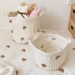 Storage Bags Cute Bear Embroidery Diaper Bag Nappy Organiser Cotton Mommy Basket For Laundry Clothes Toys Born Baby Kids