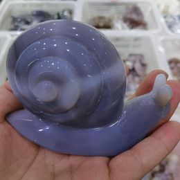 Decorative Figurines 220-300g Natural Crystal Agate Cave Snail Ornament Stone Carving Crafts Ornaments Reiki Minerals Room Decor Gifts