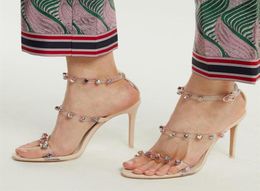 2022 Ladies patent leather high heel sandals buckle Rose solid Diamond ornaments Sophia Webster peeptoe transparent Gold237Z3246287
