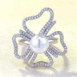 Cluster Rings 2024 S925 Silver Bow Ring Inlaid With Natural Pearl Elegant And Fashionable Versatile Women