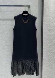 Casual Dresses Summer Sequin Mosaic Black Sundress! Custom Metal Chain Trim H Type