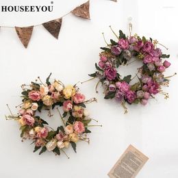 Decorative Flowers Artificial Silk Peony Flower Wreath Simulation Garland Door Decoration Wedding Window Layout Pography Props Floral