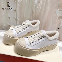 Casual Shoes Warm Winter Ladies Small White Big Round Toe Lace Up Wool Thick Sole Platform Chic Designer Comfortable All Match Shoe
