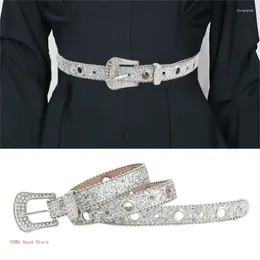 Belts Delicate Adjustable Pin Buckle Belt Woman Harajuku Full Sequins Waist Girls For Jeans Coat Skirt