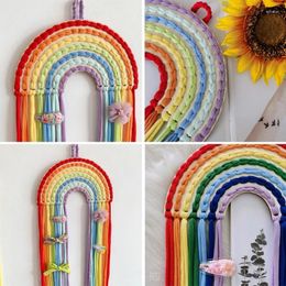 Decorative Figurines Wall Hanging Storage Belt Wooden Woven Art Decor Hair Clips Rainbow Strip For Home Bedroom Living Room Decoration Girls