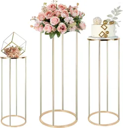 Party Decoration Wedding Flower Stand With Metal Panel 3Pcs Gold Cylinder Vase Centrepieces For Tables 60cm/80cm/100cm Tall Iron Vases