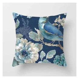 Pillow Car Sofa Case Square Pillowcase Blue Flower Printing Decorative Cover Home Seat Covers 45x45 Cm