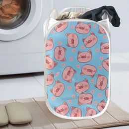 Laundry Bags Basket Pink Cute Cartoon Pig Storage For Toy Washing Clothes Sundries Home Closet Organiser Container Box