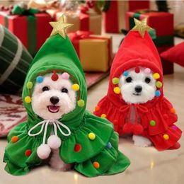 Dog Apparel 1pc Autumn And Winter Christmas Pet Clothing Two-color Cape Cute Pompom Decor Hooded Cloak Shawl Happy Festival Coats