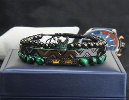 3PcsSet Crown Bangel Bracelet For Men Green CZ Crown Braiding Bracelet Fashion Stainless Steel Cuff Jewelry2766572