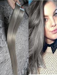 Silver gray hair extensions Tape in hair extensions Straight 100g 40pcs silver grey tape extension7964236