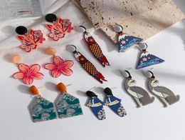 Dangle Chandelier Lifefontier Japan Cartoon Graffiti Acrylic Earrings For Women Cute Fish Animal Flower Resin Drop Fashion Jewel1113861