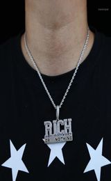 Chains Arrive Iced Out Bling Letters Rich Or Nothing Pendant Necklace Silver Colour Luxury Cubic Zircon Paved Rapper Hip Hop Jewelr7440085