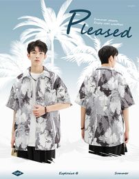 Men's Casual Shirts Tiki Hawaiian Mens Vintage Collar Floral Shirt Summer Beach Vacation Short Sleeve Blouses Button Down Cardigan