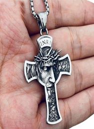 Pendant Necklaces Christ Jesus Crucifix Necklace Stainless Steel Thorns Crown For Men Women Religious Jewelry7939305