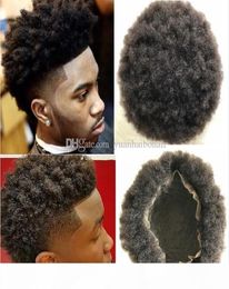 Mens Hairpieces Afro Curl Human Hair Full Lace Toupee Brown Black Color Peruvian Virgin Hair Men Hair Replacement Toupee for Black9586999