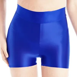 Women's Shorts Glossy See Through High Waist Women Underwear Elastic Yoga Underpant Plus Size Boxer Panties