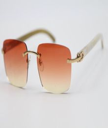 New Fashion Rimless White Buffalo Horn Sunglasses popular Men Women 8300816 Genuine Natural Glasses Frame Size5418140mm4650155