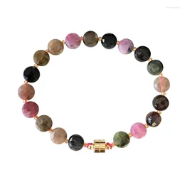 Strand Colourful Tourmaline Natural Stone Bracelets Cut Corner Wafer Beads For Women Girl Beauty Crystal Jewellery