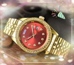 Hip Hop Iced Out Wristwatches Men's Women's quartz Movement clock Luxury classic president diamonds ring dot chain bracelet 24 hour calendar watches gifts