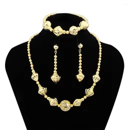 Necklace Earrings Set African Nigerian Women's Jewellery Bracelet Gold Colour Ball Pendant Party Anniversary Gift Free Delivery