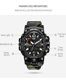 2020 SMAEL Brand Men Dual Time Camouflage Military Digital Watch LED Wristwatch 50M Waterproof 1545BMen Clock Sport Watch7894554