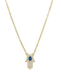big blue eye hamsa hand cz necklace fine 925 sterling silver matal gold Colour top quality factory turkish lucky girl jewelry5120100