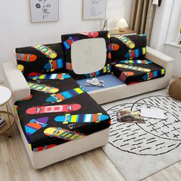 Chair Covers Skateboard Pattern Sofa Seat Cushion Elastic Polyester Fabric Cover Anti-slip Washable Couch Home Decoration