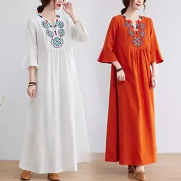 Casual Dresses Ethnic Style Dress Spring/Summer 2024 Retro Embroidery Large Size Cotton And Linen Long Women's Clothing K616