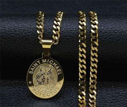SAINT MICHAEL PROTECT US Archangel Stainless Steel Chian Necklace Men Women Gold Colour Necklace Charm Jewellery joyas NXH87S05 H11258310925