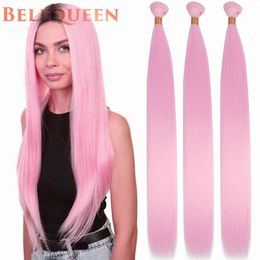 Colourful Pink Yellow Blue Grey Silky Straight Weave Bundles Synthetic Hair 28 32 Inch 100g 240412