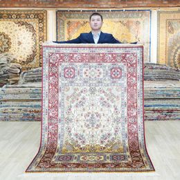 Carpets 4'x6' Slight Gold Red Colour Hand Knotted Nanyang Silk Carpet For Sale (YL1916)
