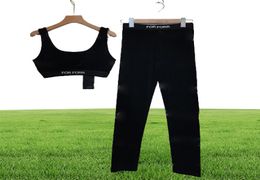 Women Yoga Outfit Letters Webbing Velour Yoga Sets Sleeveless Backless Cropped Tanks Jogging Tracksuit3427451