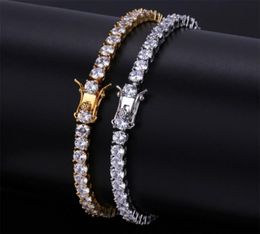 4MM 6MM Men039s Iced Out Cubic Zirconia Bling Bling 1 Row Tennis Bracelet Hip hop CZ Simulated Diamonds Shine Triple Lock Clasp4276213