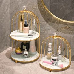 Racks Toilet Bathroom Iron Bird Cage Storage Rack Portable Desktop Cosmetics Storage Shelf Luxury Golden Shelves Makeup Organiser