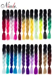 Nicole Two Tone Synthetic Fiber Braiding Crochet Jumbo Braids 24 Inch 100g Rainbow Ombre Tone Color Braiding Hair5613154