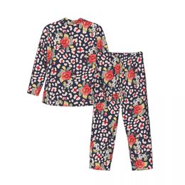 Pyjamas Mens Floral Leopard Spots Daily Nightwear Vintage Roses 2 Pieces Pyjama Sets Long Sleeve Trendy Oversize Home Suit