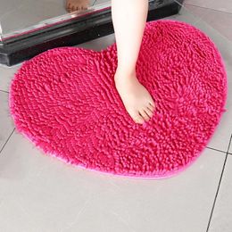Bath Mats Heart Shape Solid Color Bathroom Mat Carpets Chenille Water Absorption Bathtub Floor Non-slip Toilet Rug Plush Foot