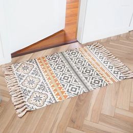 Bath Mats Cotton Linen Floor Mat Ethnic Style Carpet Door Entrance Bedroom Non-slip Home Bohemian Machine Wash