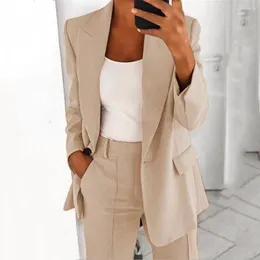 Women's Suits Faux Pockets Women Blazer Solid Colour Turndown Collar Long Sleeve Cardigan Dating Meeting Business Jacket Outwear