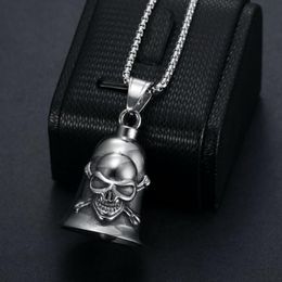Hip Hop Rock Stainless Steel Skull Bell Pendants Necklace for Men Punk Jewellery Never Fade Gift274S
