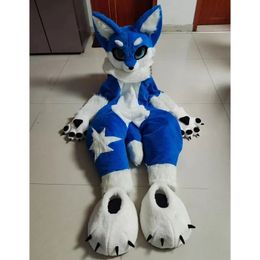 Blue Fursuit Long Fur Husky Mascot Costume Top Cartoon Anime theme character Carnival Unisex Adults Size Christmas Birthday Party Outdoor Outfit Suit
