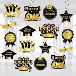 Party Decoration FANGLELAND 24pcs Passing The Exam Hanging Swirls Black And Gold Ceiling Decorations For High School Graduation