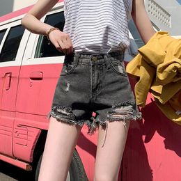 Women's Shorts 2024 Summer Denim Women Korean Fashion Ripped Holes High Waist Short Jeans Female Casual Street Wide Leg Pants