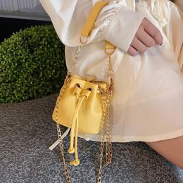 Bag Pu Leather Mini Bucket Bags For Women 2024 Chain Crossbody Female Shoulder Simple Ladies Lipstick Organizer