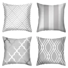 Pillow Silver Gray Geometric Cover Decorations For Home Ornament Happy Year Christmas Decor 2024