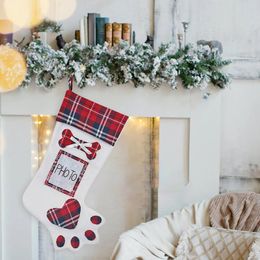 Dog Apparel Pet Christmas Stockings Burlap Plaid Holiday Hanging Bone Socks Fireplace Tree Glass Balls String Stained Hangers