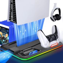 Stands PS5 Vertical Stand Cooler with RGB Light & Dual Controller Charge Station 6 Game Slots PS5 Stand Cooling Fan for Playstation 5