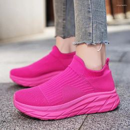 Casual Shoes BKQU 2024 Women Knitting Sock Sneakers Spring Summer Flat Plus Size Loafers Flats Walking