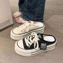 Casual Shoes 2024 Summer Thick Soles Increase Slippers Trend All Lazy People A Slip-on Half Drag Fashion Canvas Women